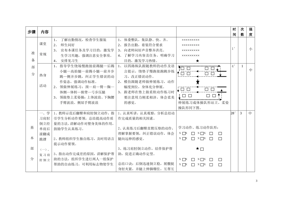 肩肘倒立，经单肩后滚翻成跪撑平衡教学设计_第3页