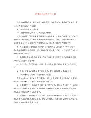 新任财务经理工作计划