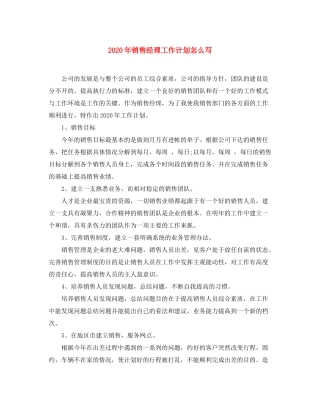 2020年销售经理工作计划怎么写