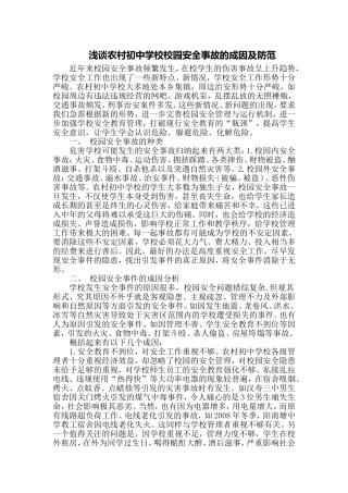 浅谈农村初中学校校园安全事故的成因及防范