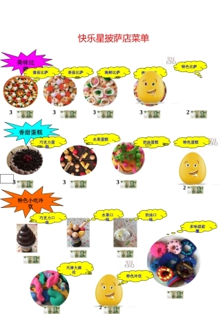 快乐星披萨店菜单