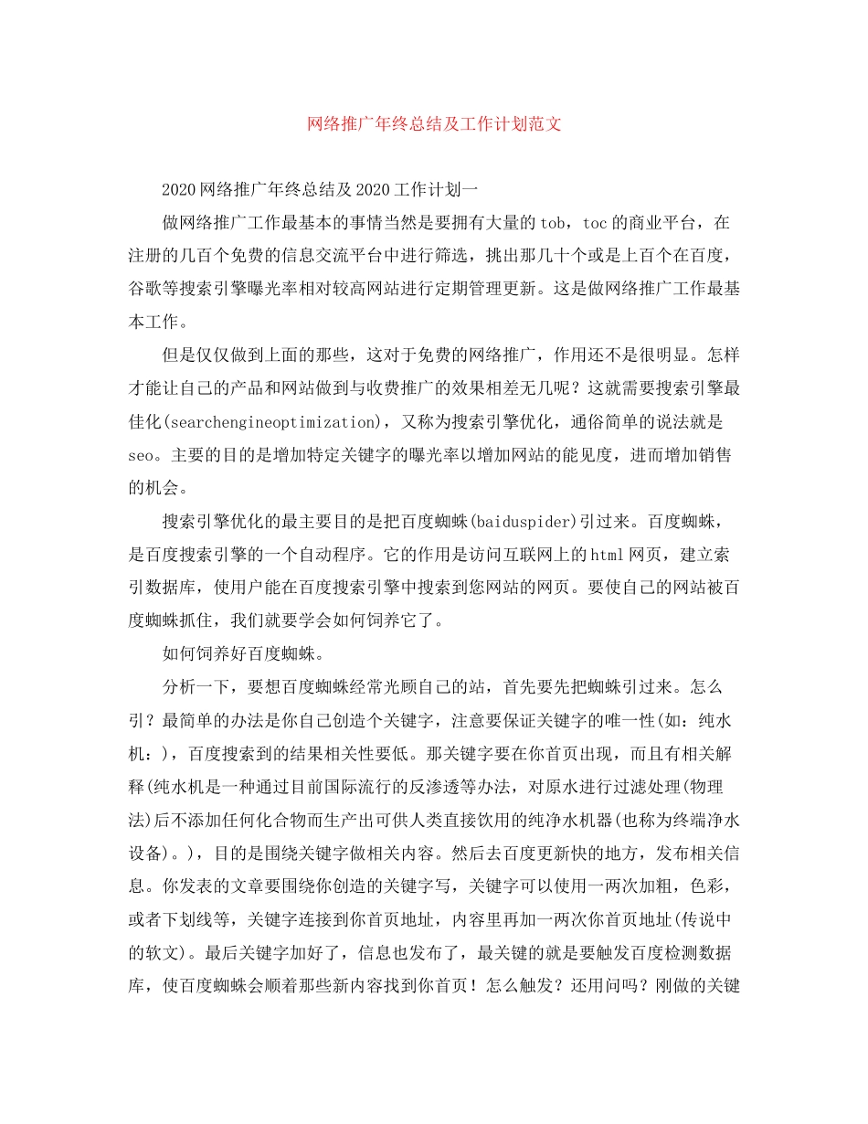 网络推广年终总结及工作计划范文_第1页