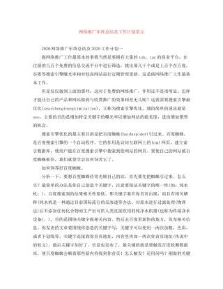 网络推广年终总结及工作计划范文