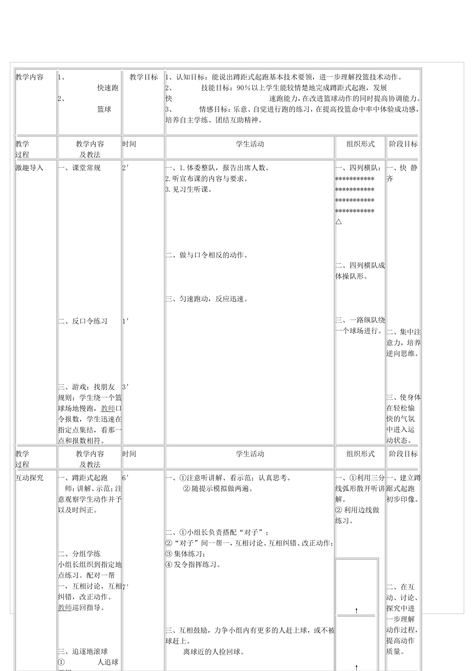 高一体育公开课快速跑教案_第2页