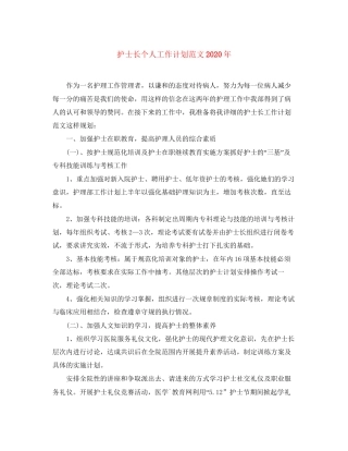 护士长个人工作计划范文年