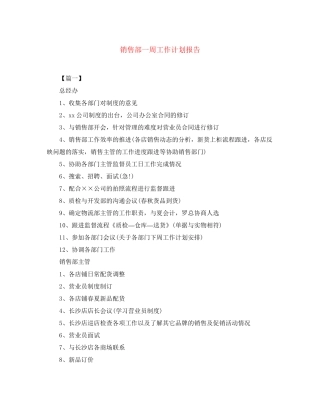 销售部一周工作计划报告