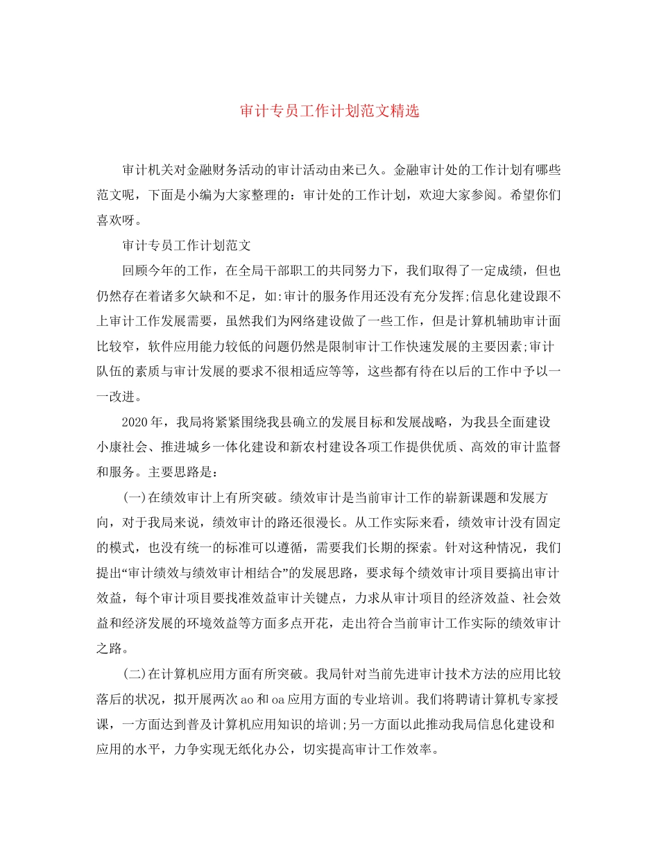 审计专员工作计划范文精选_第1页