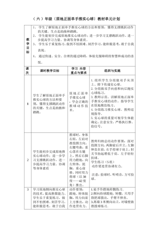 正面单手推实心球单元教学计划
