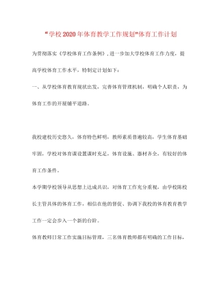 学校年体育教学工作规划体育工作计划
