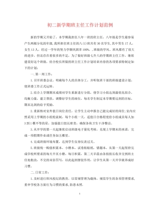 初二新学期班主任工作计划范例