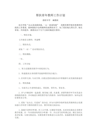 帮扶青年教师工作计划