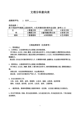 文理分科意向表