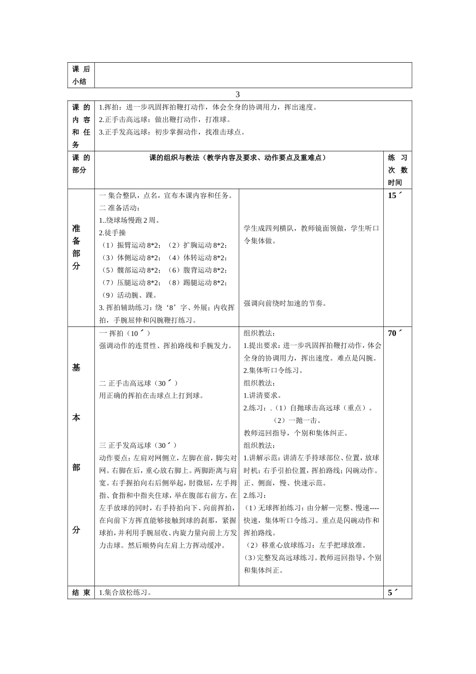 本学期高中羽毛球课系统教学教案_第3页
