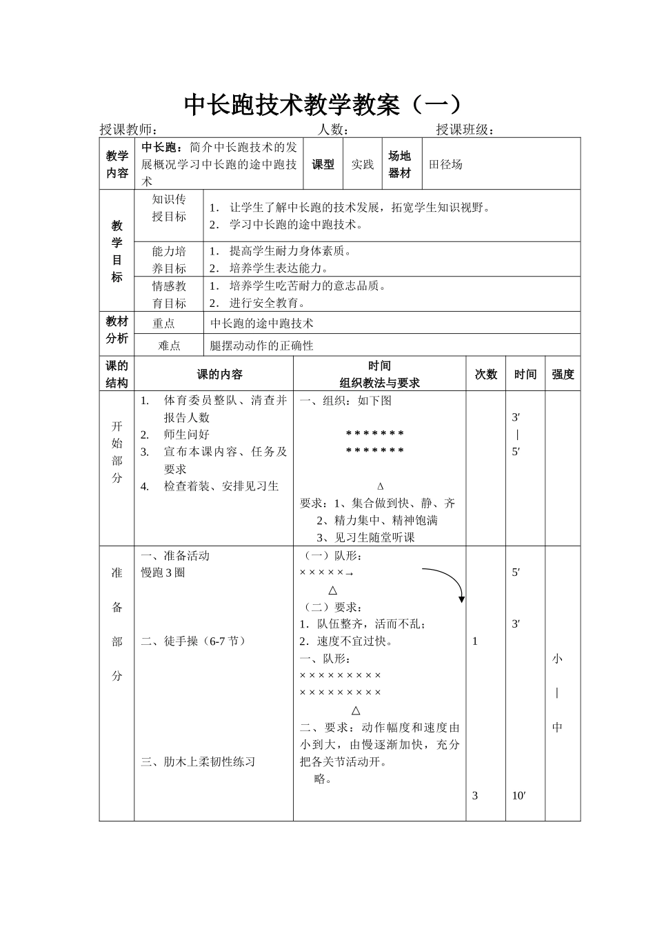 中长跑技术教学教案4_第1页