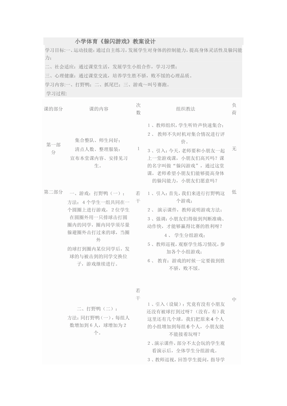 小学体育《躲闪游戏》教案设计_第1页