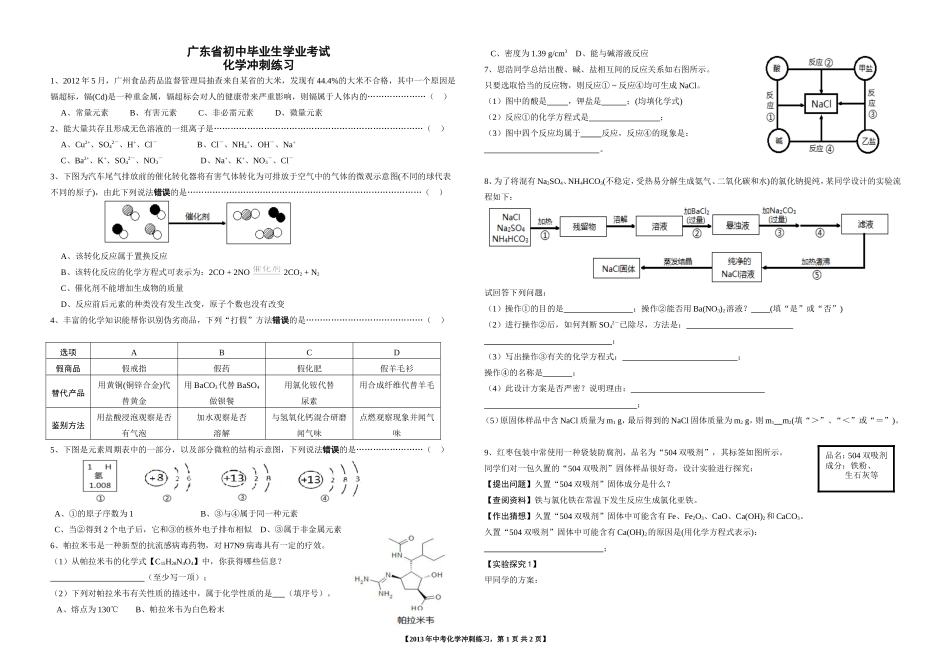 中考化学冲刺练习_第1页