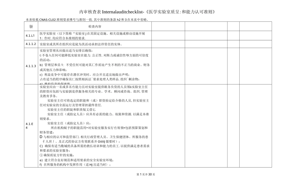 ISO15189 内审核查表_第1页