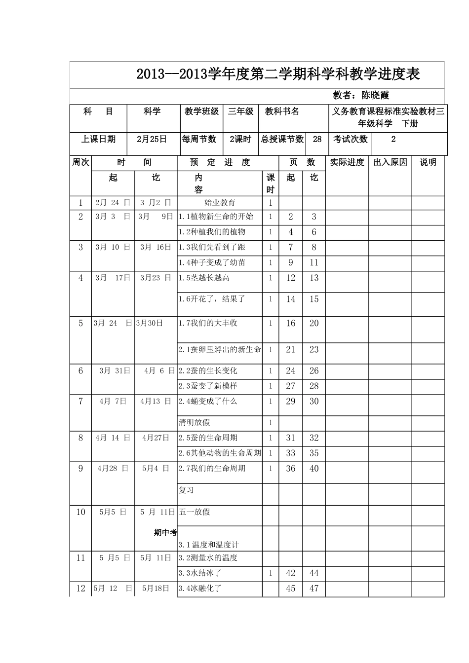 教科版三年级下册科学教学进度表_第1页
