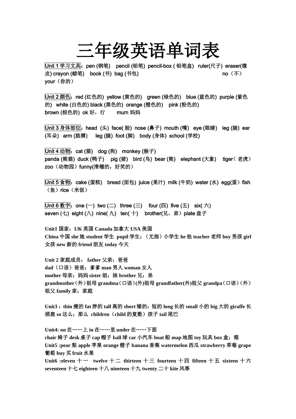 三年级英语单词表_第1页