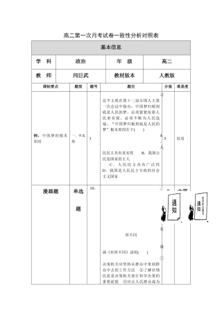 高二第一次月考试卷一致性分析