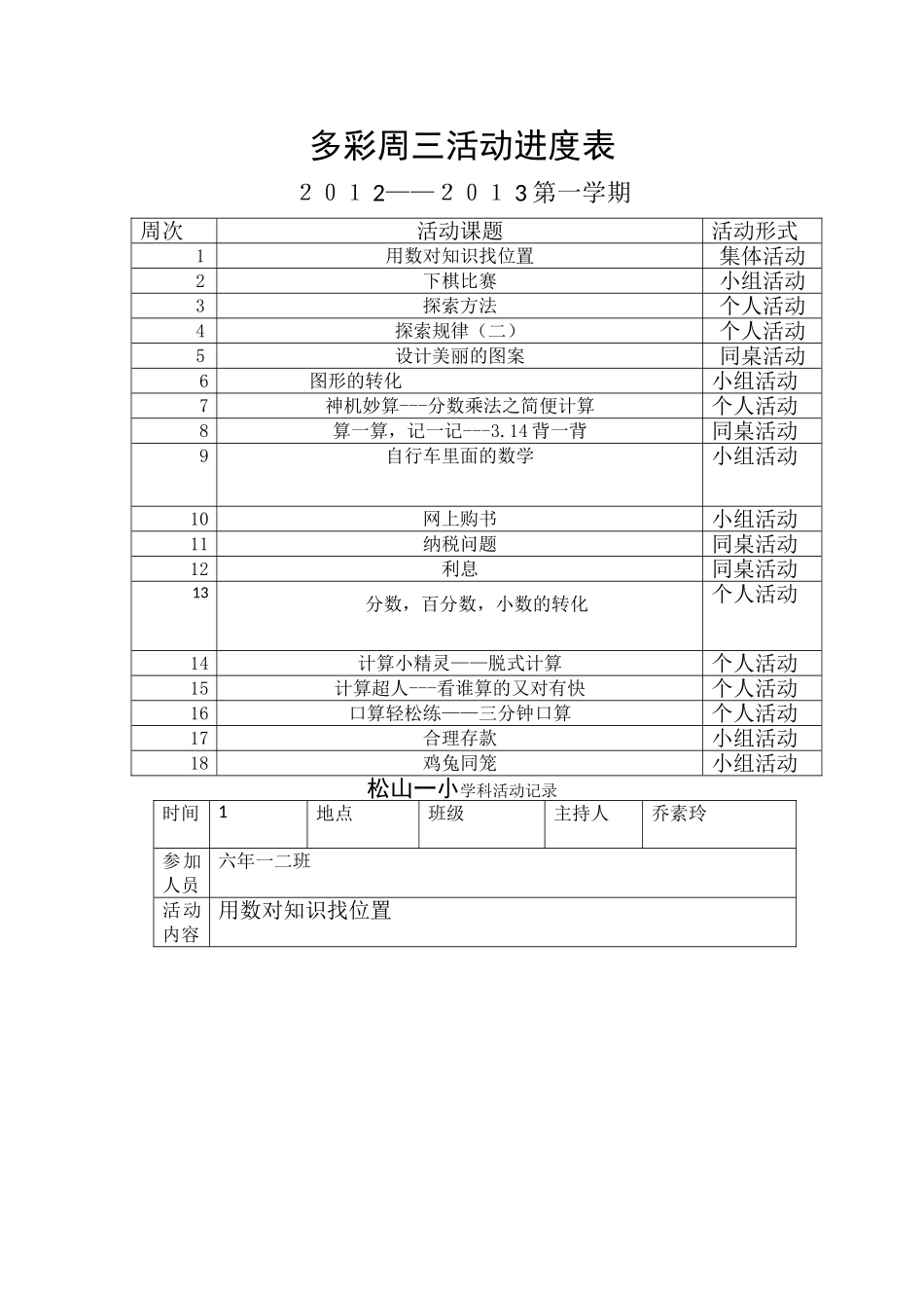 六年级多彩周三活动记录_第1页