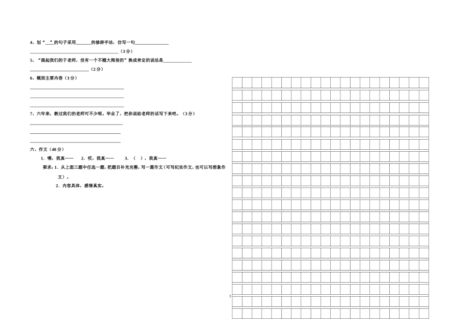 六年级语文（下）综合测验-_第3页