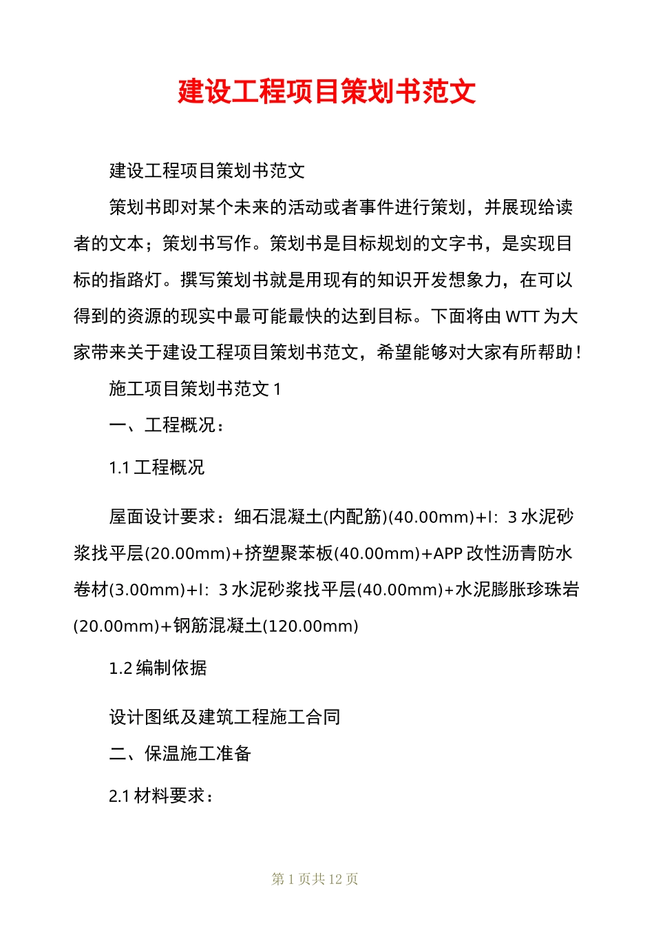建设工程项目策划书范文_第1页