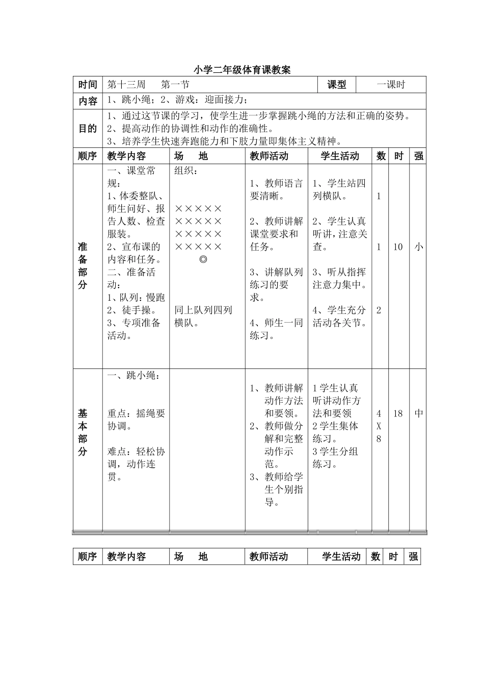 小学二年级体育课教案_第1页