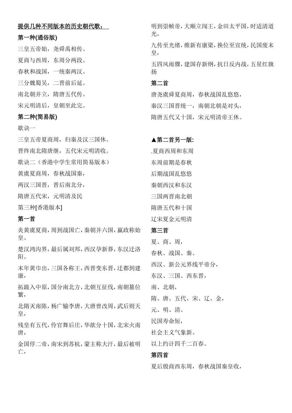提供几种不同版本的历史朝代歌_第1页