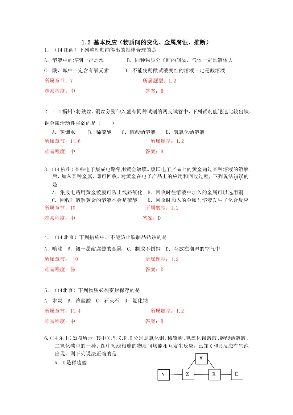 基本反应物质间的变化金属腐蚀推断_第1页