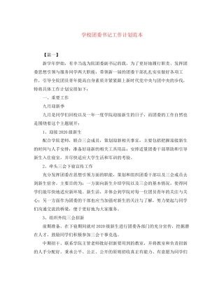 学校团委书记工作计划范本