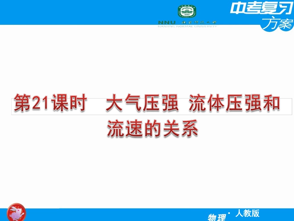 【人教版】2012届中考物理复习方案课件第21课时_大气压强_流体压强和流速的关系_第1页