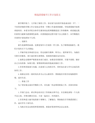 精选团委秘书工作计划范文