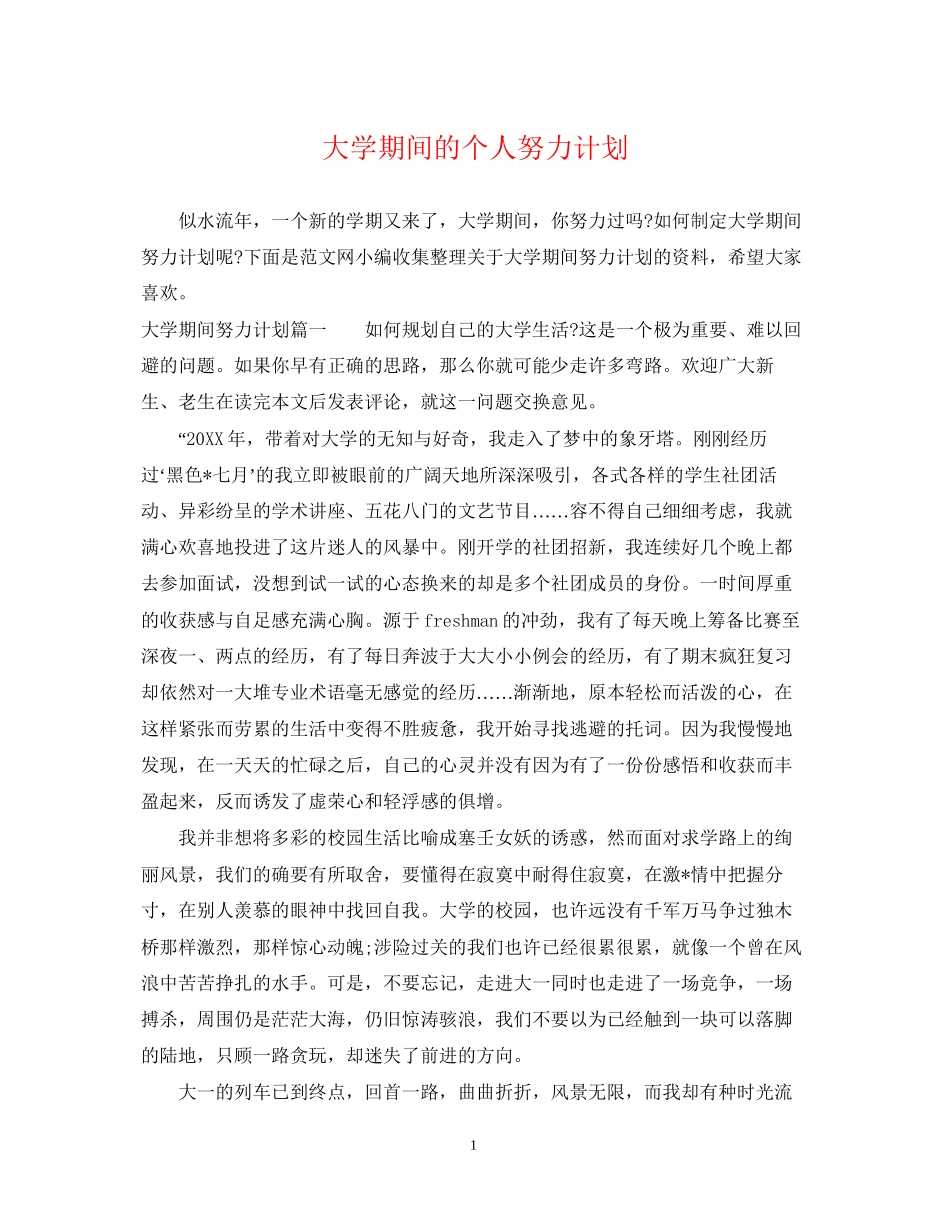 大学期间的个人努力计划_第1页