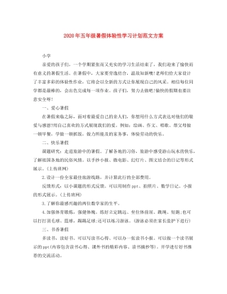 2020年五年级暑假体验性学习计划范文方案