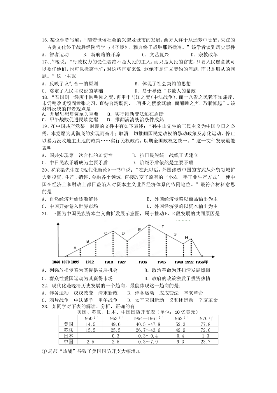 2015届高三历史一轮复习综合检测_第3页