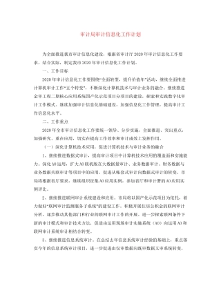 审计局审计信息化工作计划