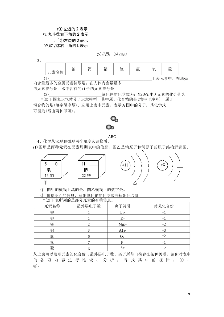 (完整版)初三化学化学式与化合价练习题(含答案)及解题方法_第3页