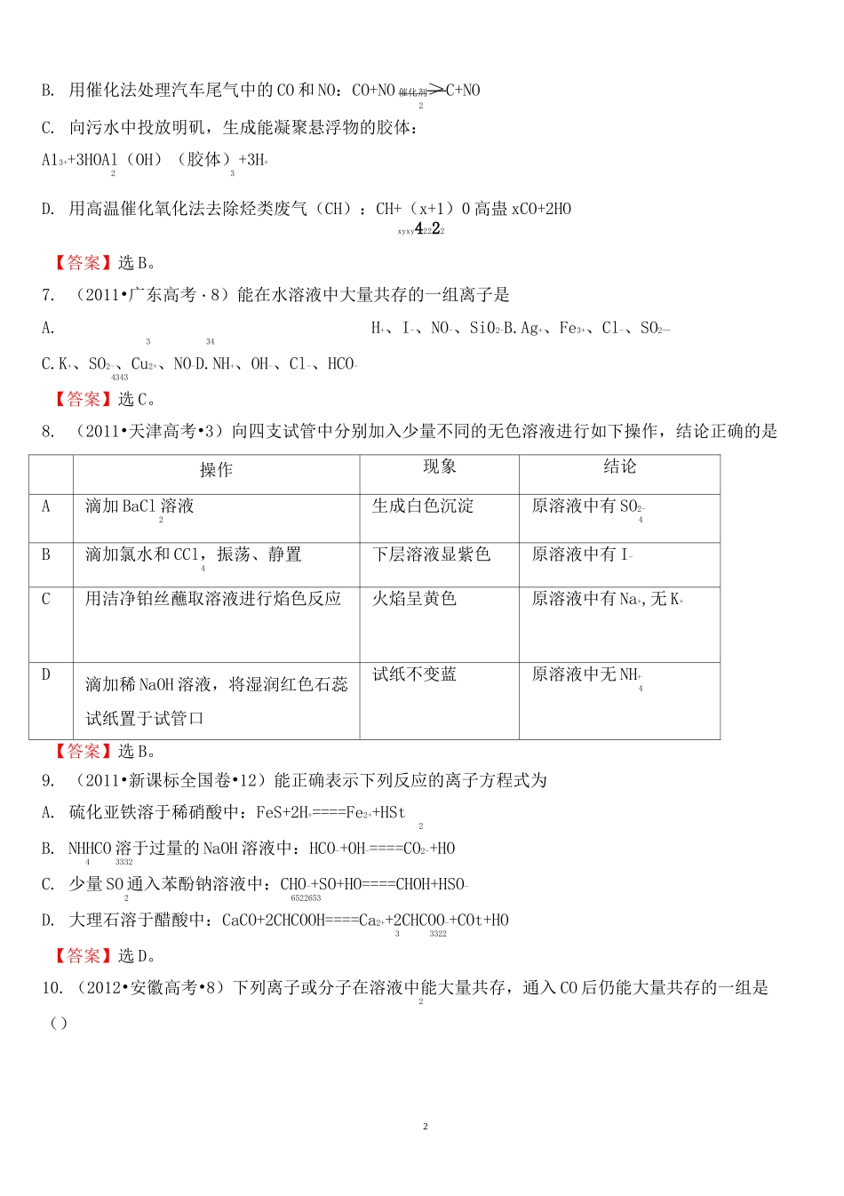 历年离子反应高考试题要点_第2页