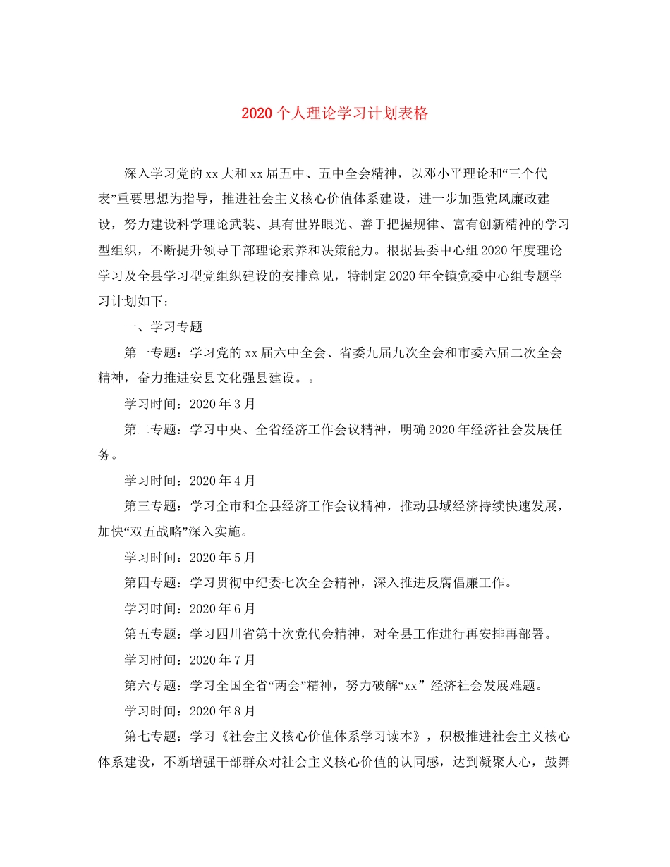 个人理论学习计划表格_第1页