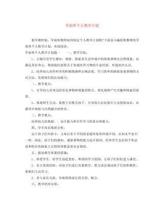 学前班个人教学计划