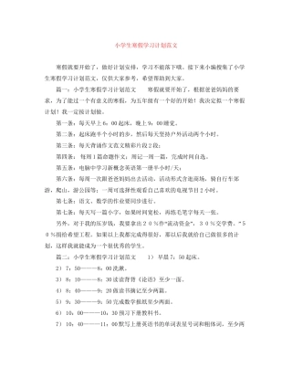 小学生寒假学习计划范文