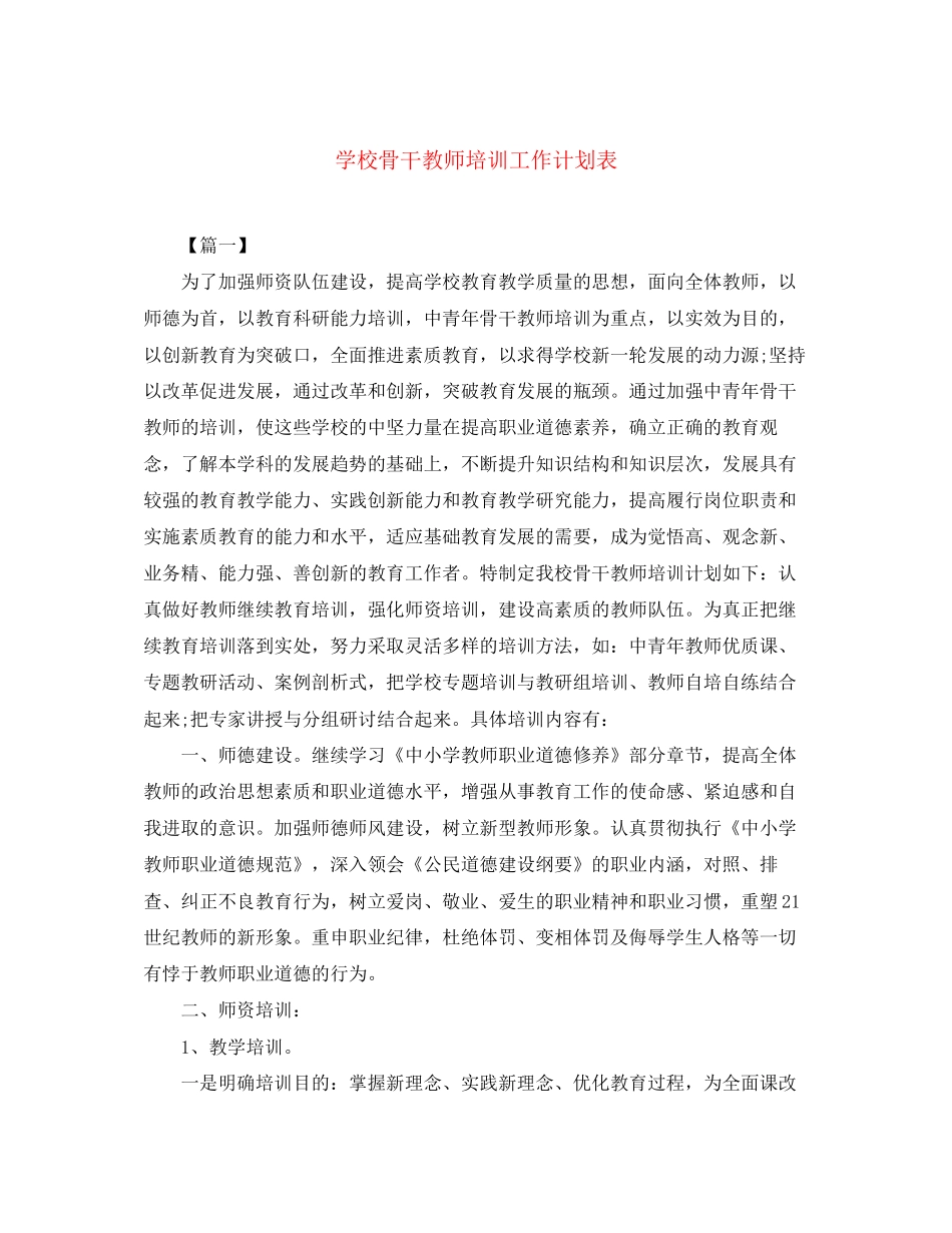 学校骨干教师培训工作计划表_第1页