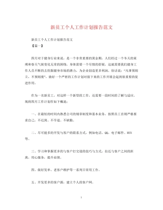 新员工个人工作计划报告范文