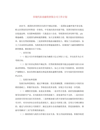 市现代农业融资担保公司工作计划