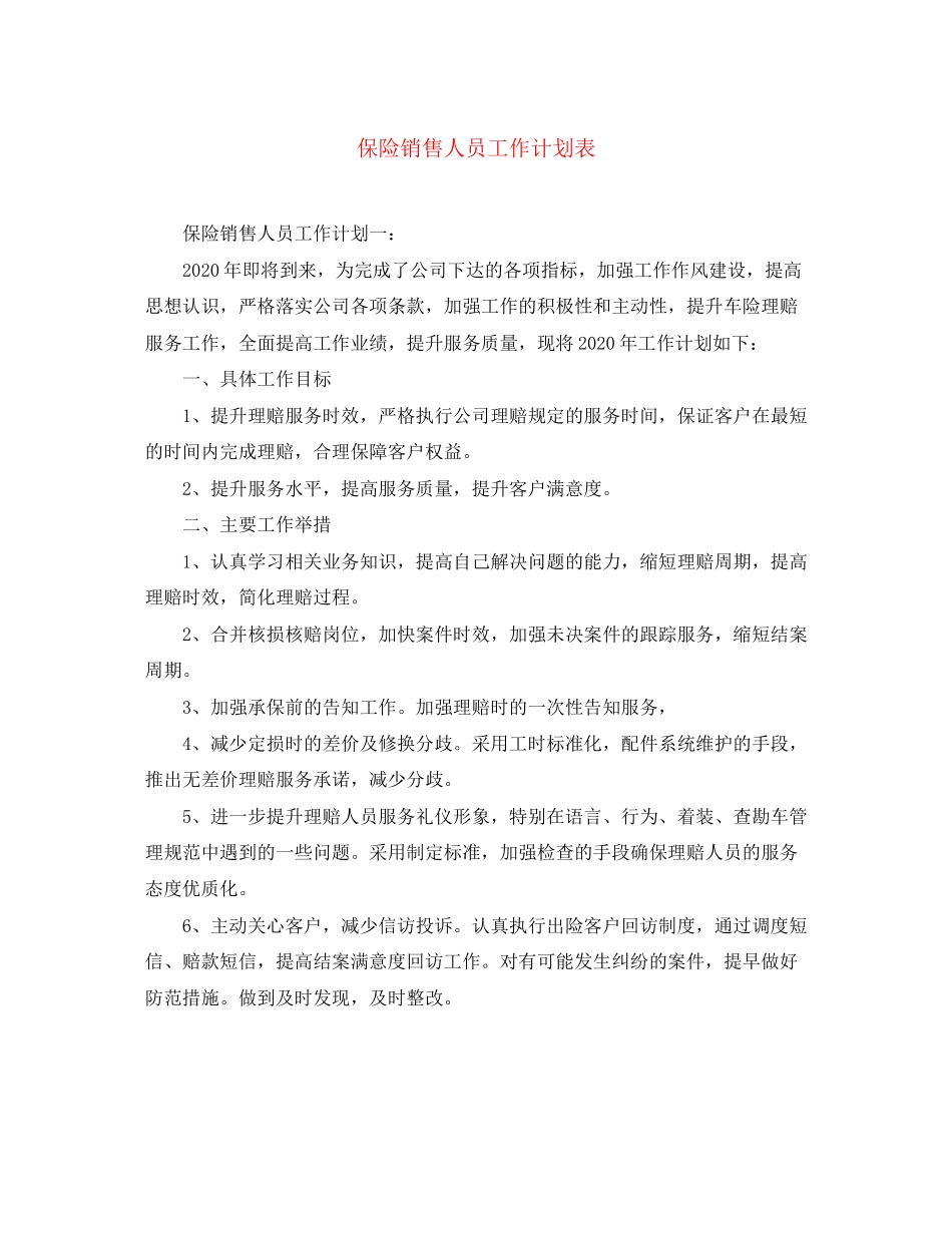 保险销售人员工作计划表_第1页
