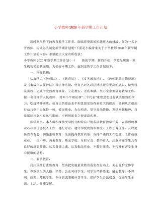 小学教师年新学期工作计划
