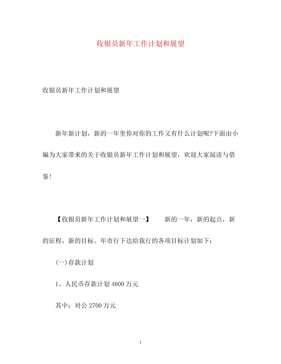 收银员新年工作计划和展望_第1页