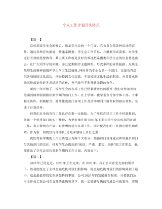 个人工作计划开头格式