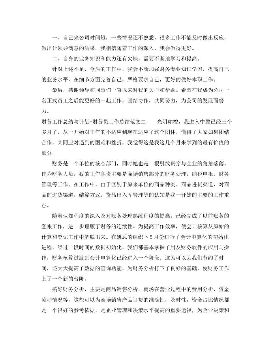 财务工作总结与计划财务员工作总结_第2页
